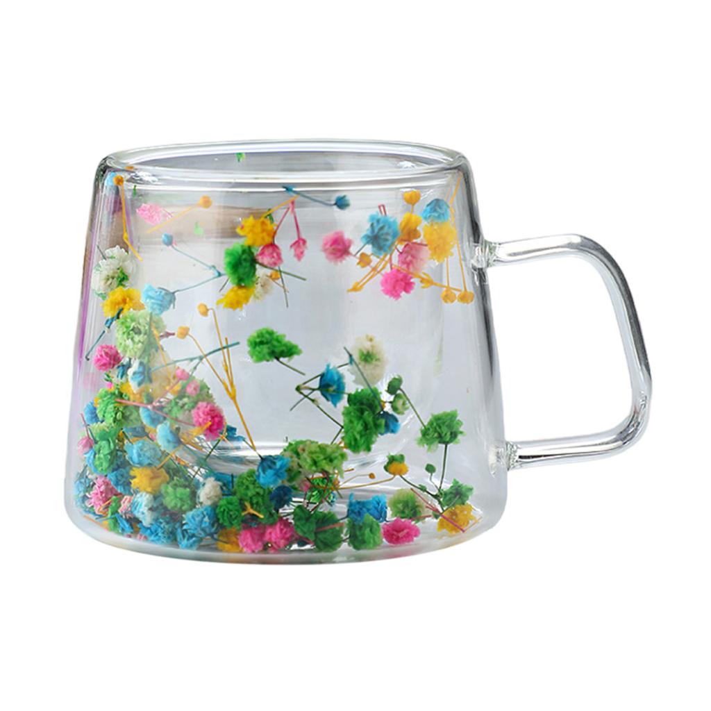 200ML Double Walled Glass Cups with Real Dried Flowers Heat Resistant Clear Coffee Mugs Floral Design Tea Cups for Elegant Sipping