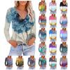 Women's Casual V-Neck Gradient Print Loose T-Shirt Pullover Long Sleeve