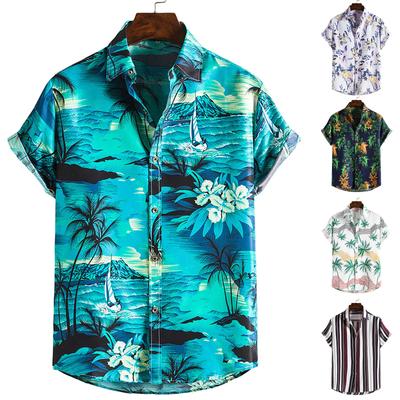Mens Fashion Ethnic Short Sleeve Casual Printing Hawaiian Shirt Blouse T-shirt