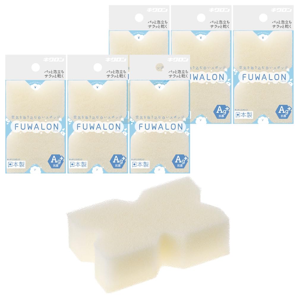 

Kikuron Kitchen 1 Sponge x Quick Dries Made in FUWALON Sponge, Antibacterial, Dishwashing, White, 6-Pack, Lather, Quickly, Soft, Japan, белый