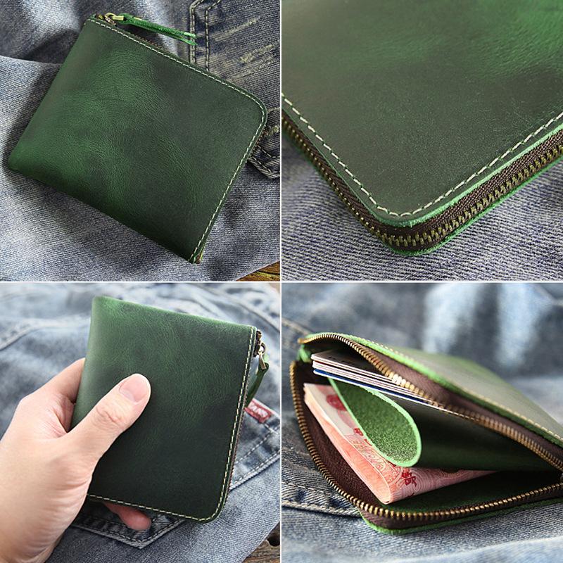 

Wallet RFID retro leather wallet square zipper change bag Guangzhou Leather Goods Factory 11.5x9.5 зелений