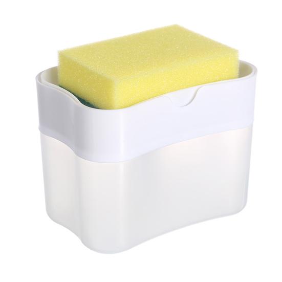 2 in 1 Kitchen Sink Soap Liquid Dispenser Box Easy Press Dishwash Liquid Box with Dishcloths Pot Sponge Brush