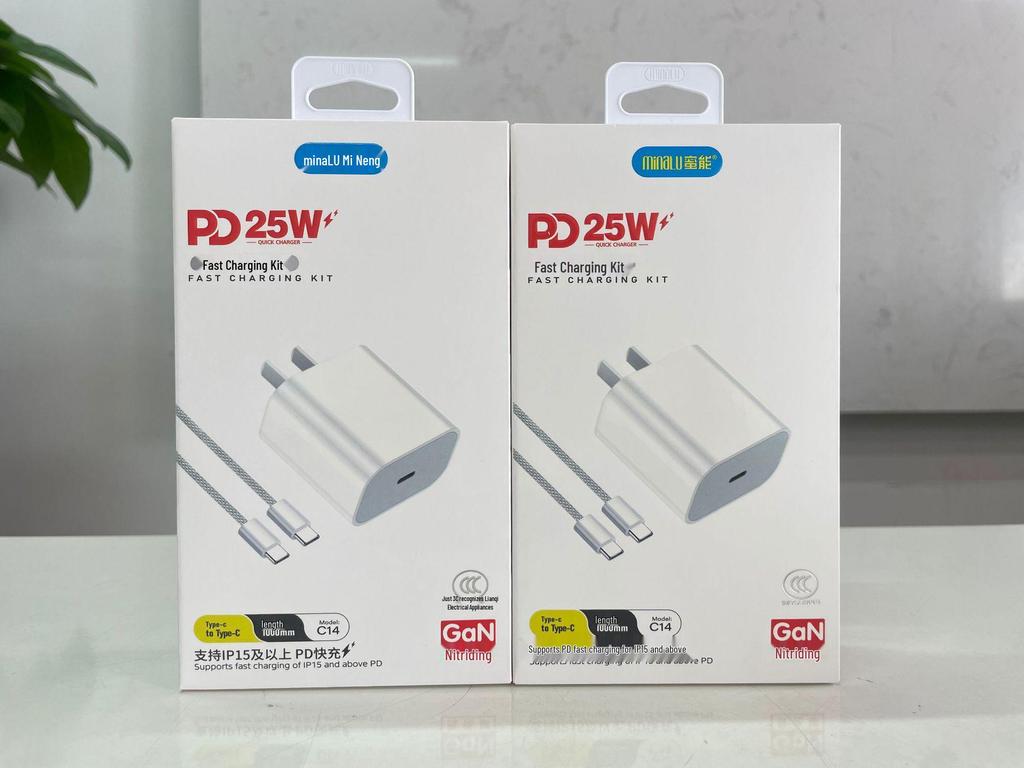 Mino 25W Dual Type-C Charger Set with C-L Cable for Apple, 3C Certified Fast Charging