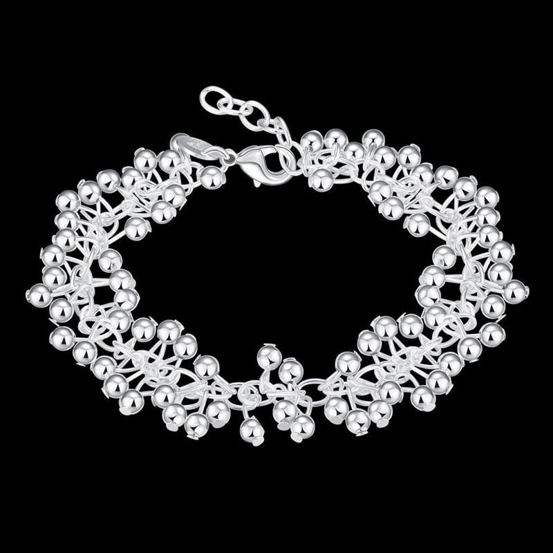 925 Sterling Silver Náramky Přívěsky Korálkový Řetízek Móda Roztomilé Pěkné Ženy Hrozny Náramek Svatební Šperky