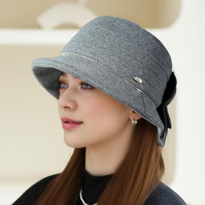 Autumn and Winter Basin Hat Bow Knitted Warm Bucket Hat Women's Fashion Hat