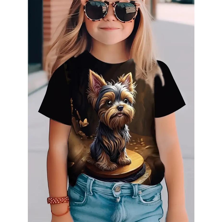 Kids T-Shirts Children's Loose, Comfortable, Breathable, Cute Casual Animal Print Pattern Girl's Pullover Short Sleeved Tee Shirt