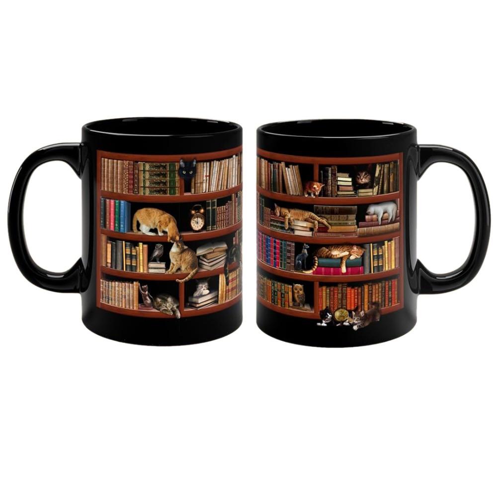 Bookshelf ceramic coffee mug