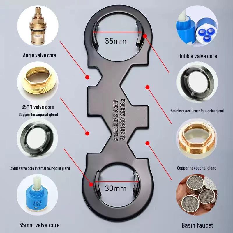 

Гаечный ключ 16-в-1 для ванной и кухни: Аэраторный клапан, Смеситель, Угловой клапан и Демонтаж/Установка трубы.