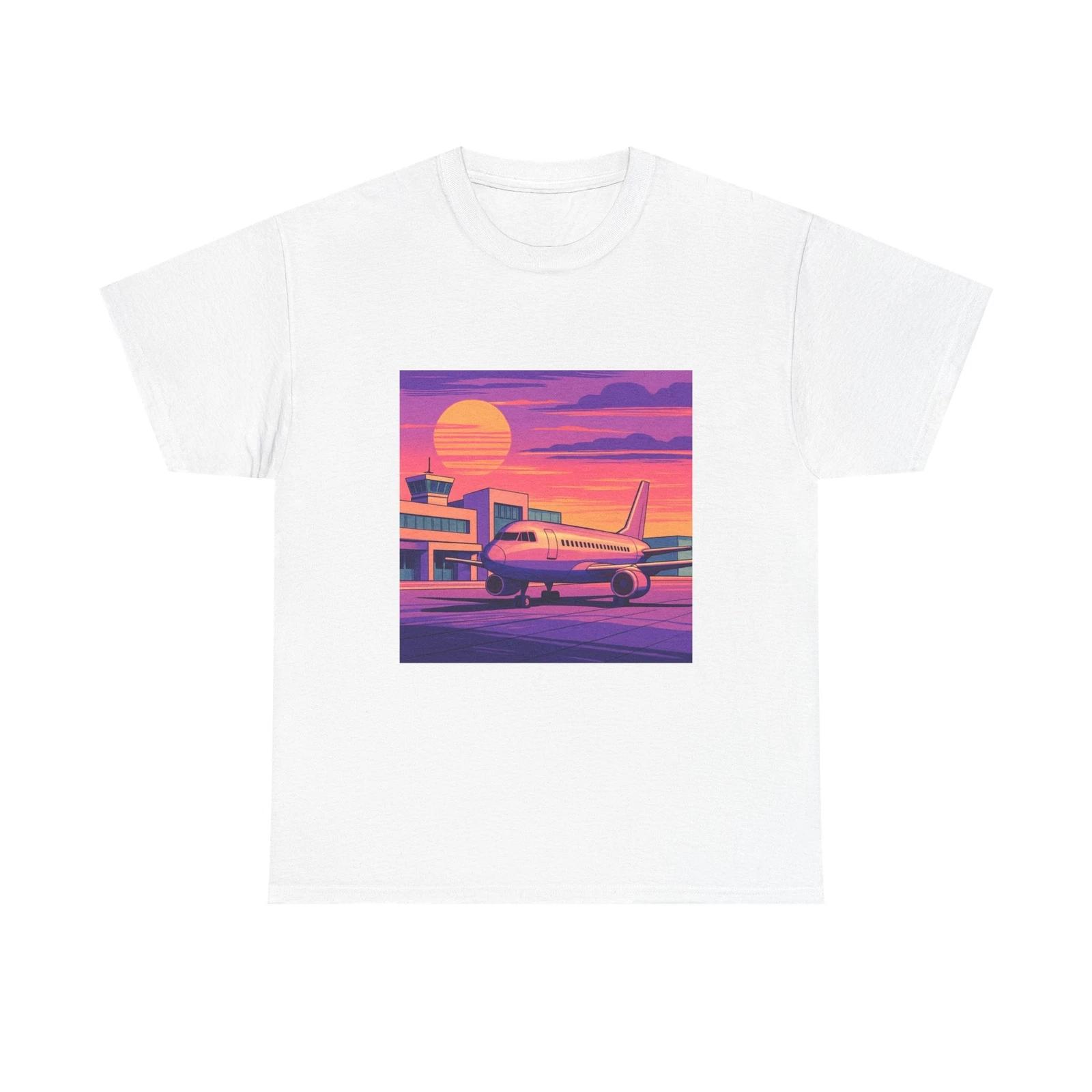 Unisex Adult T Shirt Retro Airport Runway Sunset 2XL