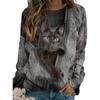 Plus Size Fashion Women's Round Neck Long Sleeve Shirts Basic Lightweight Pullover Tops Casual Cartoon Cat Printed Blouses