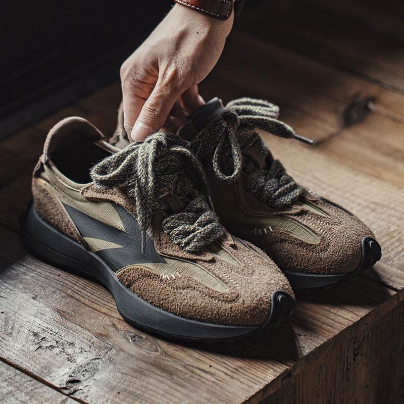 

Maden 70S Retro Casual Sneakers for Men Thick Sole Jogging Breathable Casual Shoes Suede Leather Checked Cloth Mens Shoes EUR Size 45