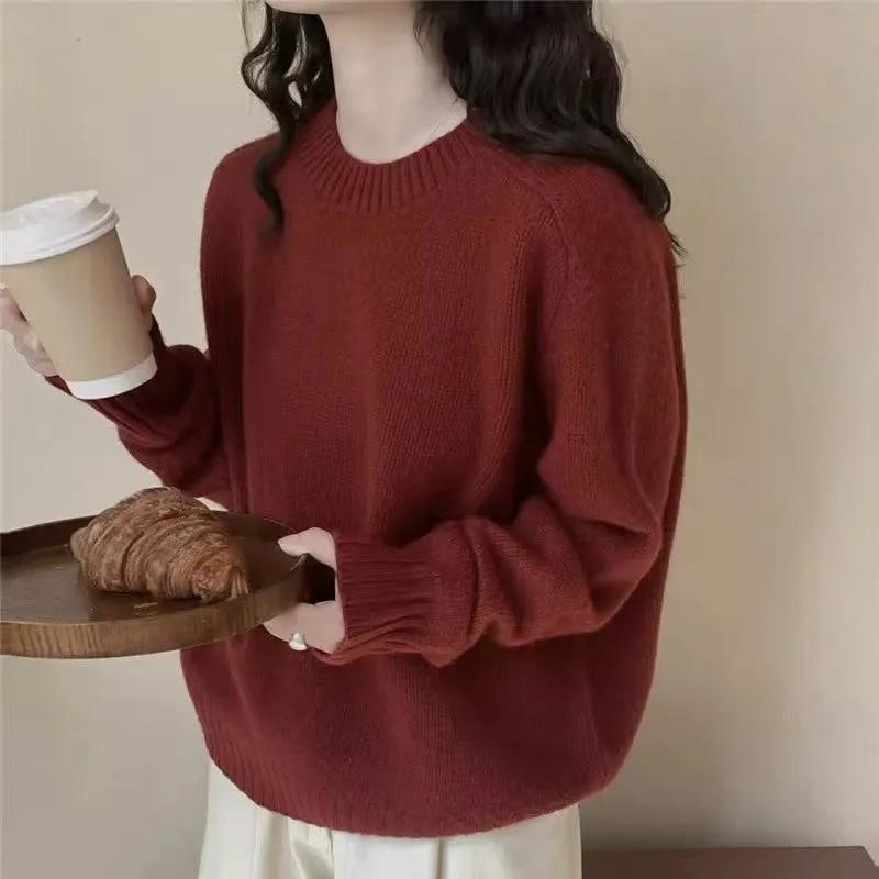 Autumn Winter Simplicity Casual  Women Sweater Lazy Wind Solid O-Neck Loose Long Sleeve Pullovers Knitted Tops