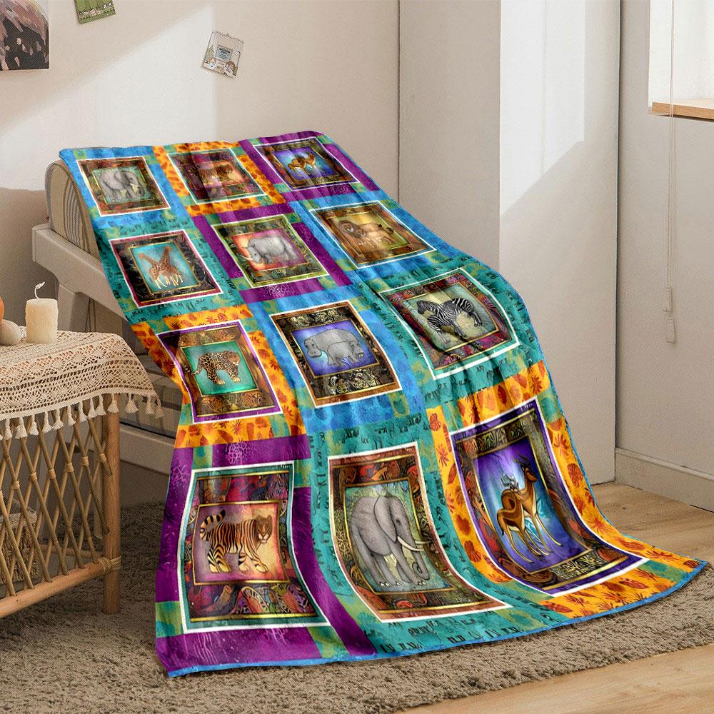 Jungle Safari Animal Patchwork Blanket bedroom Blanket for Livingroom Couch lunch break Soft throw for Friend's festival Gift