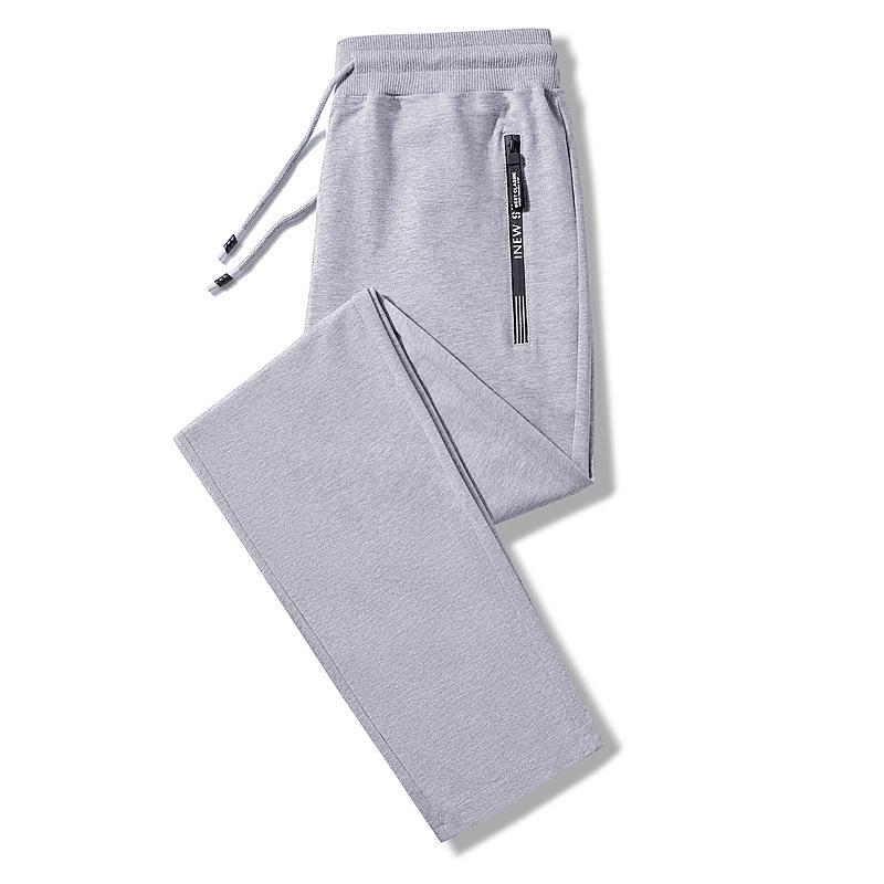 Men's Pure Cotton Lightweight Straight-Leg Sweatpants - Solid Color, Loose Fit for Summer and Spring.