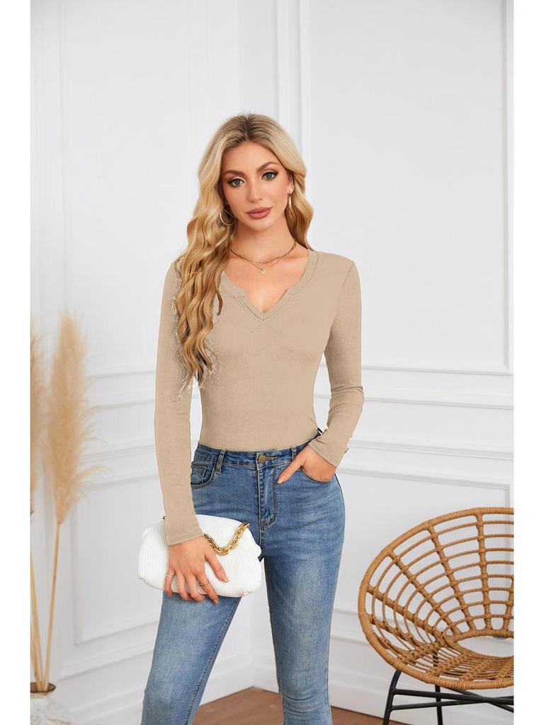 T-shirt da donna con scollo a U profondo, incrociata, a maniche lunghe - Moda Trendy 2024