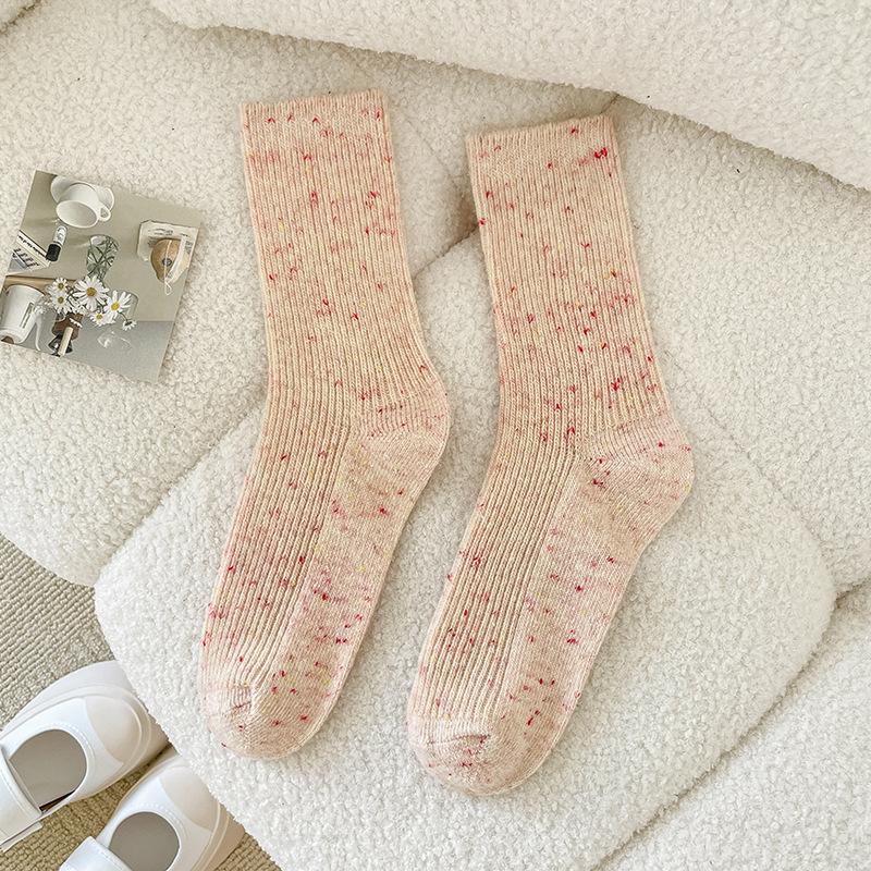 

Женские осенние однотонные плюшевые теплые носки-гольфы из точечной пряжи 1 pair светло-розовый