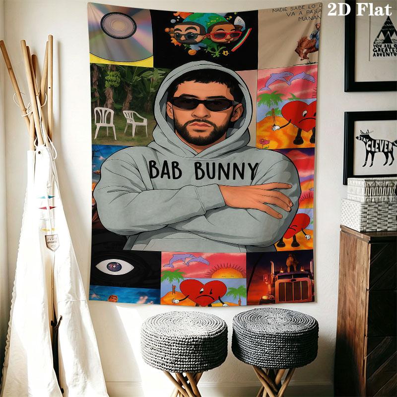 Bad Bunny Beat Wandbehang Bedruckte Stoffdecke Dekorative Wandteppiche für Schlafzimmer Wohnzimmer Heimdekoration