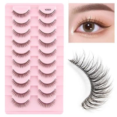 10 Pairs Transparent Stem False Eyelashes Simulate Natural Curling 3d Life Makeup Short Novice Students Daily Makeup