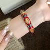 Enamel Floral Vintage Cloisonne Bangle Cat's Eye Stone Women's Hand Bracelet  Gifts for Women Girl
