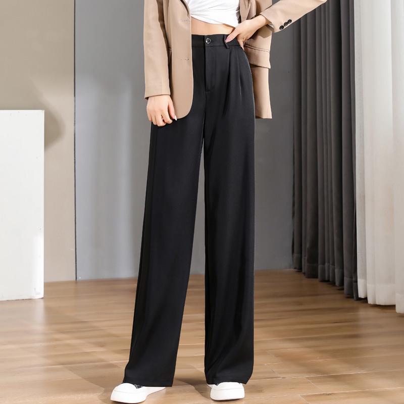 High-Waist Women's Wide-Leg Straight Pants - Spring/Autumn, Slimming, Extra Long Drape