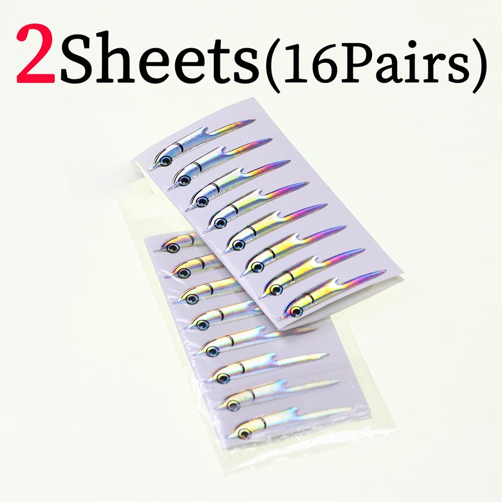 8 Paar Fleye Foils Fliegenbinde-Set Vorgeformte Fischseiten-Vinylmasken, Upgrade Künstliche Fischkopf-Aufkleber für Salzwasser-Fliegenfischen