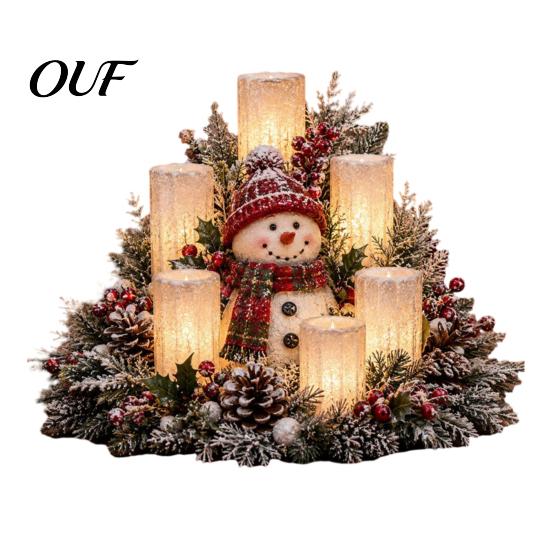 Holiday Gift for Her Christmas LED Candle Centerpiece with Artificial Cedar Pine Cones And Red Berries, Mantel Decorations Flameless Winter