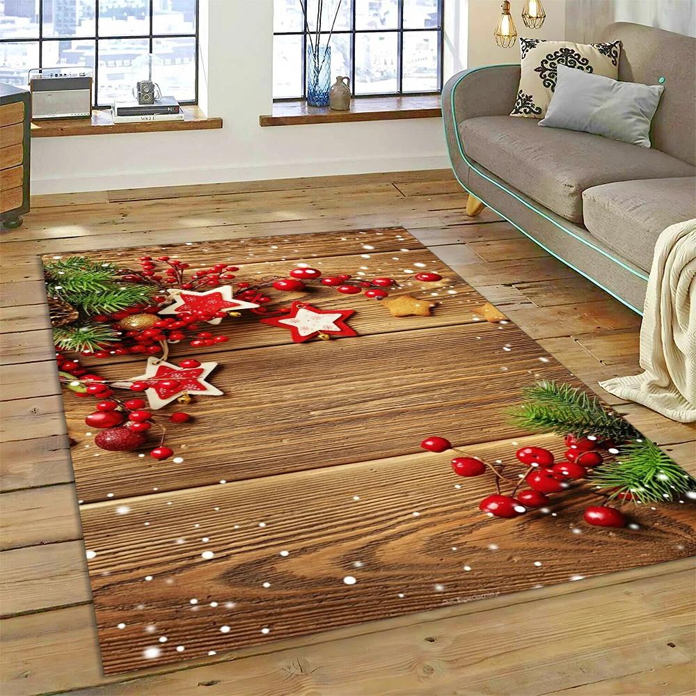 3D Merry Christmas Tree Santa Claus Cartoon Area Rug Large,Carpet for Home Living Room Sofa Doormat Decor,kid Non-slip Floor Mat