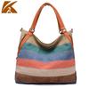 Korean Preppy Canvas Women's Handbag Contrasting Color Bag Striped Fashionable Retro Large-capacity Single-shoulder Cross-body