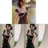 Summer Elegant Black Polka Dot A Line Dress With Short Sleeves For Women