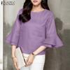 Women Casual Round Neck Flare Sleeve Loose Blouse