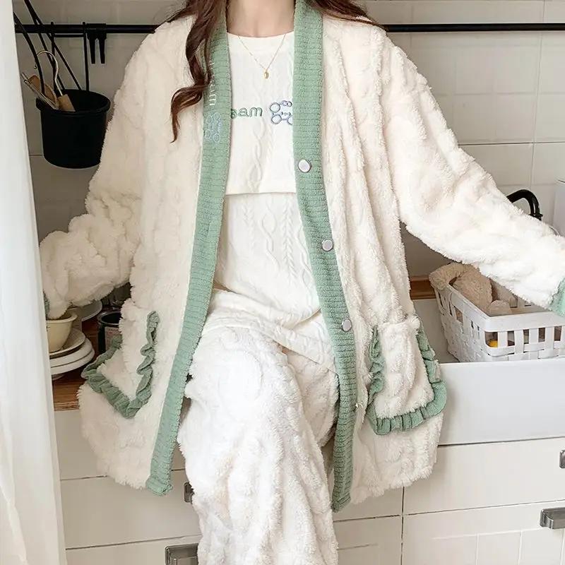 

Зимняя утепленная пижама для беременных, коралловая бархатная пижама, женская утепленная теплая домашняя одежда, женская домашняя одежда 2XL белый