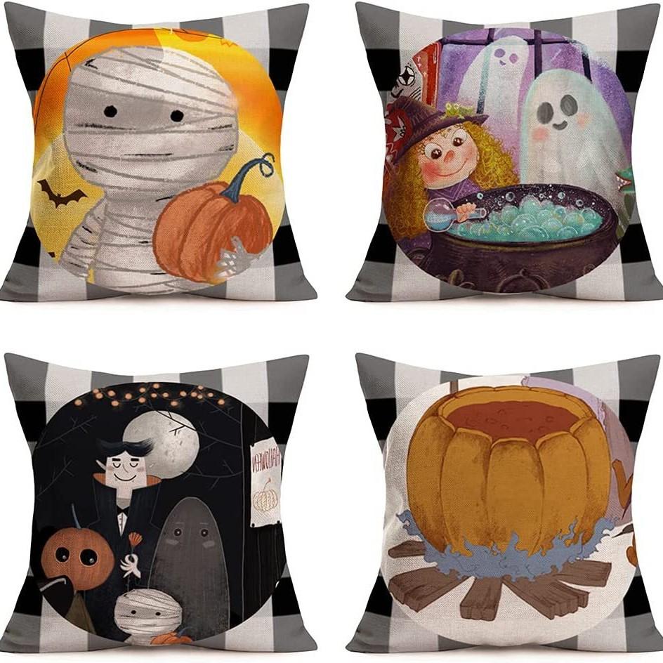 Halloween Pillowcase Skeleton Witch Pattern Line Print Bedroom Living Room Decoration Pillowcase