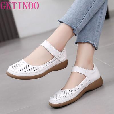 Mode GKTINOO Echtes Leder Ballerinas Mary Jane Damenschuhe Sommer Weiche Sohle Lochmuster Mutterschuhe Rutschfeste Sandalen Große Größe 43