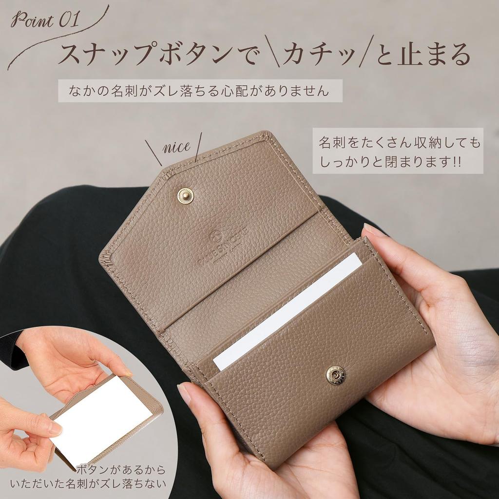 Genuine Leather Business Card 50 Card Day Gift LM2 [BLUE SINCERE] Women's Holder, Capacity, Sortable, Slim, Mother's / (Retro Camel)