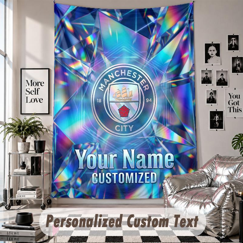 Custom Tapestry Wall Hanging, Manchester City Personalized Name Text Home Wall Decor