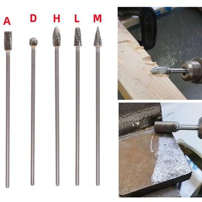 5pcs 100mm Long Rotary Burrs Set 3x6mm Solid Carbide Single Cut Tool Bits