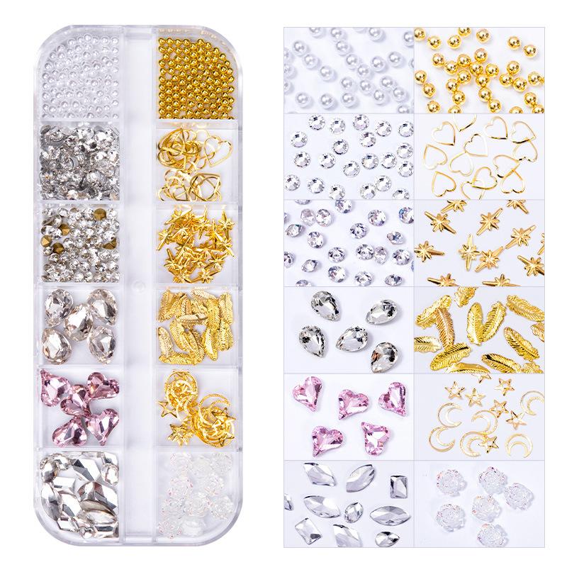 

12 Сетка Стразы для Нейл-арта Бриллианты Ювелирные украшения Нейл-арт Безделушка Смешанные Заостренные Стразы Металлические Заклепки Ювелирные украшения