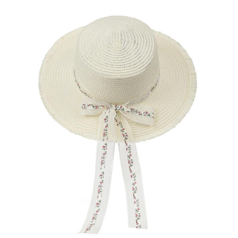Embroidered Lace Straw Hat Women'S Summer Straw Woven Large Edge Sun Protection Hat Outdoor Travel Visor Seaside Beach Hat