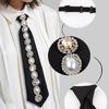 Rhinestones Pearls Embellished Black Necktie for Women Student Elegant Pre Tied Adjustable Tie for Uniform School Shirt