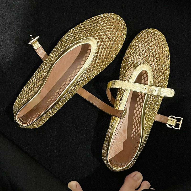 Sheepskin version~ Korean version of cross belt buckle grandma single shoes women's shallow mouth round head versatile comfortable lazy flat shoes