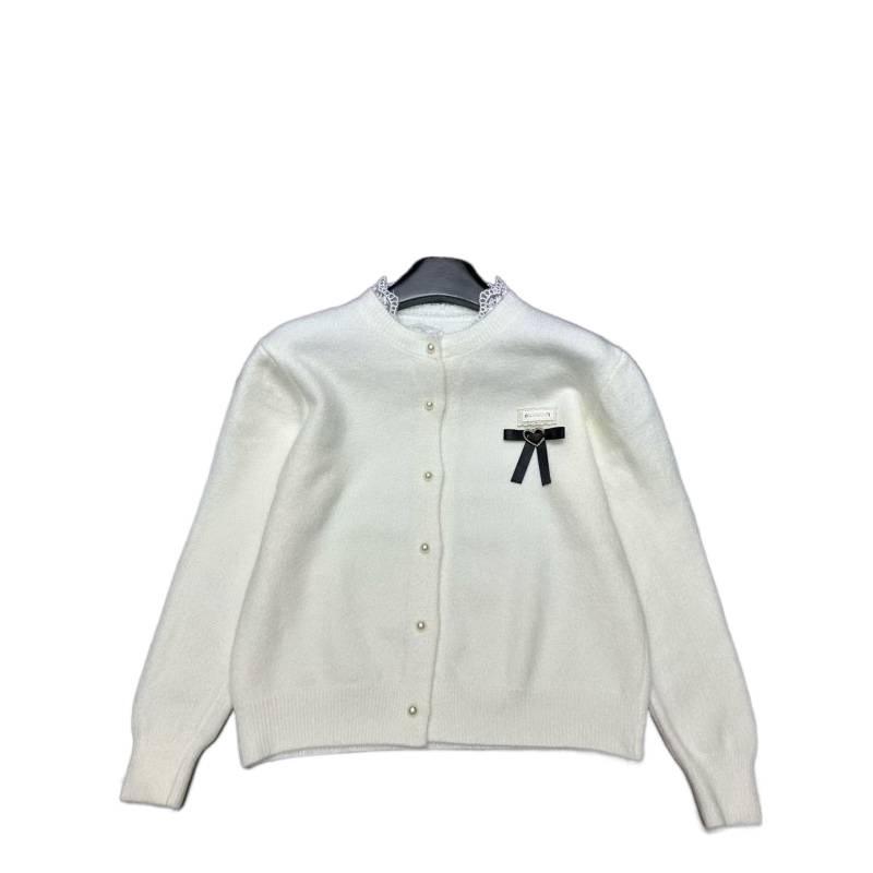 Miu Style Lace Trim Round Neck Single-Breasted Knit Cardigan - Elegant Autumn/Winter Long Sleeve Top