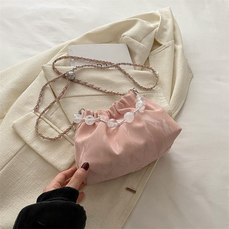 New Chinese-style Beaded Handbag Bag for Women with Niche Design Korean Version Simple Bucket Bag Fashionable Chain One-shoulder Crossbody Bag