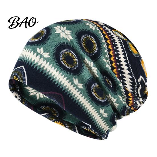 Comfortable Skin Friendly Fabric Cap Women's Geometry Print Slouchy Hat, Casual Soft Stretch Skull Stylish Decorative Head Accessory Cap, Warm Cancer