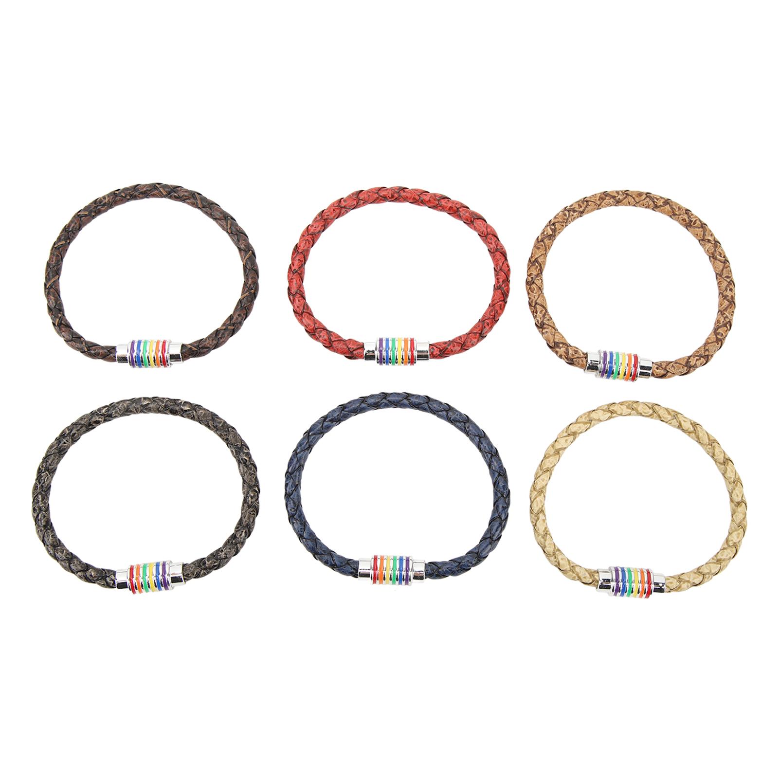Igeteck Women's 6Pcs Lgbt Pride Bracelet Stainless Steel Colorful Braided Woven Wristband Friendship String Bracelet For Lesbian Gay