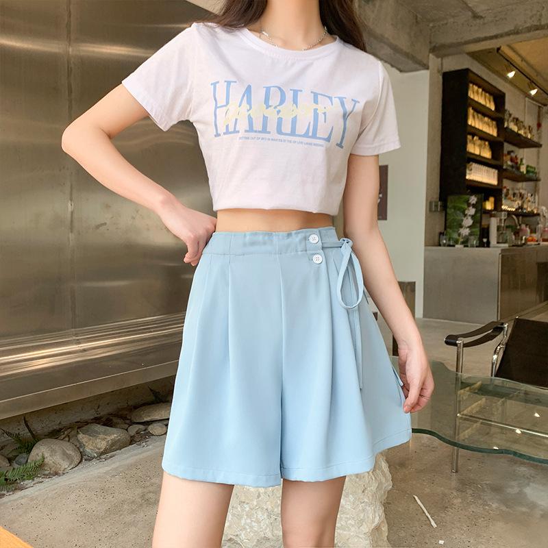 Suit Pants for Women In Summer Thin High Waist Large Size Women's Casual Wide-leg Five-point Shorts