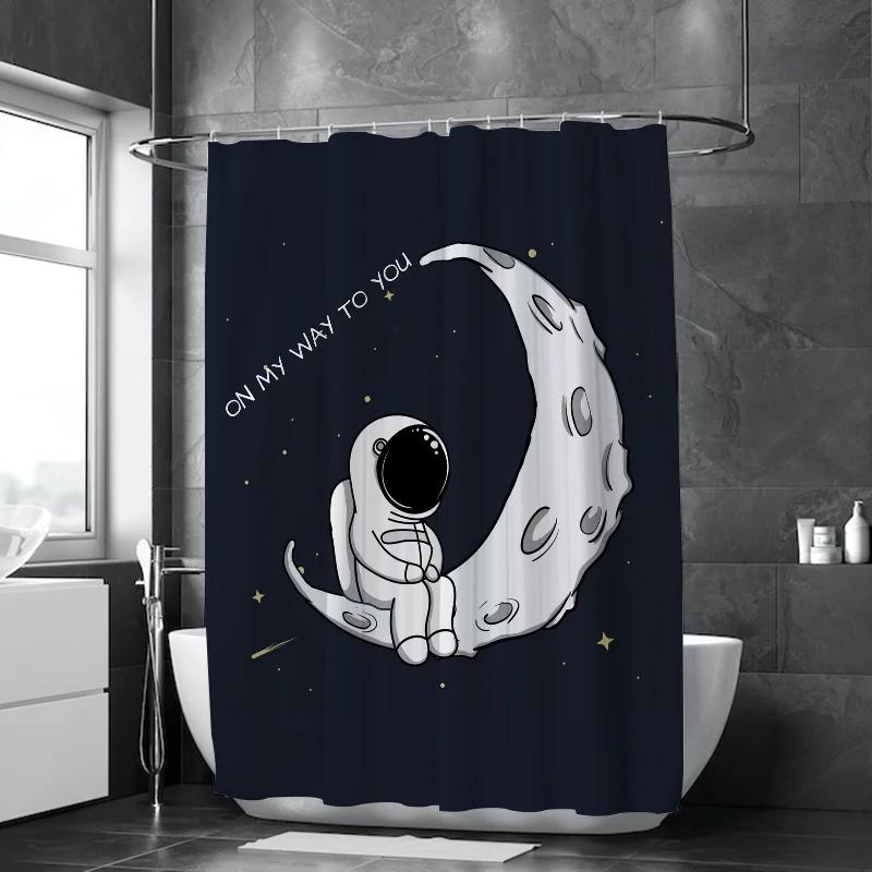 Opaque Curtains for the Home Astronaut Printing Bathroom Accessories Shower Shade Curtain Bath Bedrooms Waterproof Fabric Garden