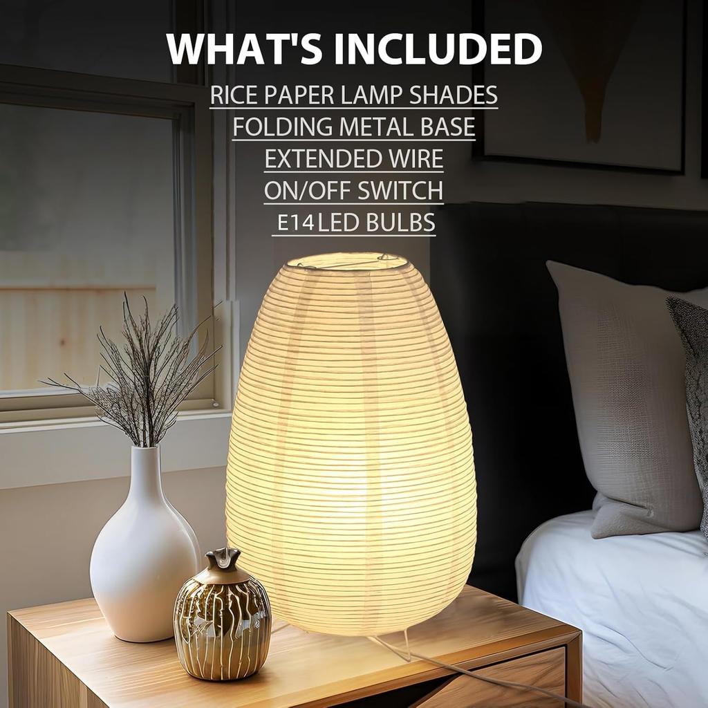 Small Rice Paper Lamp, Japanese Lamp Paper Lantern, Paper Shade Table Lamp, Paper Lamp for Desk, Bedside Lantern Lamps for Bedrooms Night Light