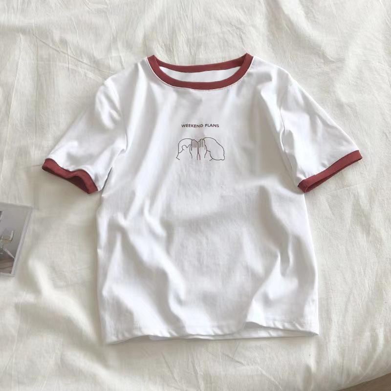 

Вставьте цветную облегающую футболку с короткими рукавами, женская летняя новая нижняя рубашка, студенческий повседневный корейский топ, женская одежда one size fits all белый