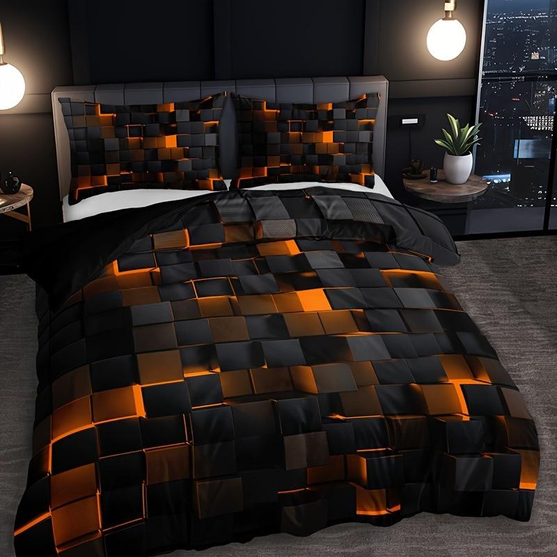 Abstrakte Gittergeometrie Serie Bettbezug Digitaldruck Bettwäsche Set Daunendecke Bezug für Schlafzimmer Raum