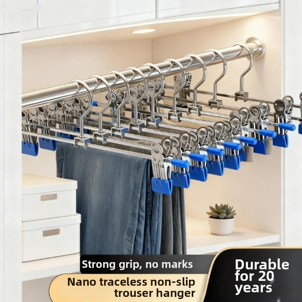 2pcs Stainless Steel Pants Hangers Space-Saving Multi-functional Non-Slip Hangers Adjustable Clothes Rack Household Closets